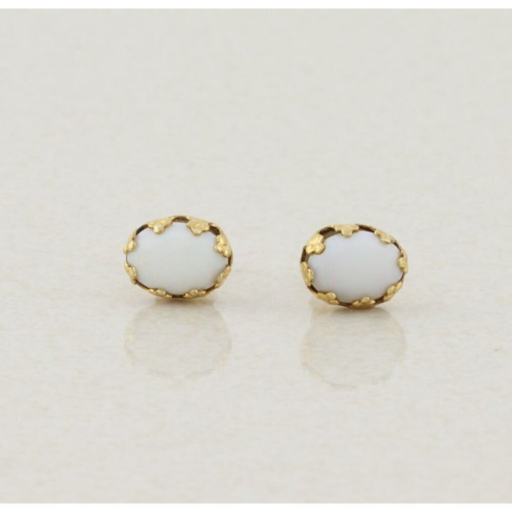14k Yellow Gold Natural Opal Earrings Stud Post 3/8" X 1/4"